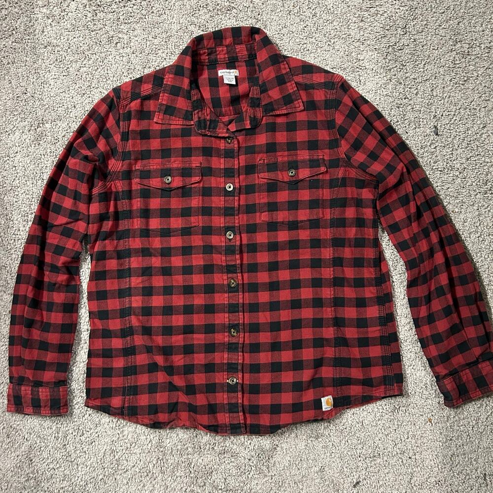 Carhartt Women's Classic red and black buffalo plaid Plaid Flannel Shirt Large